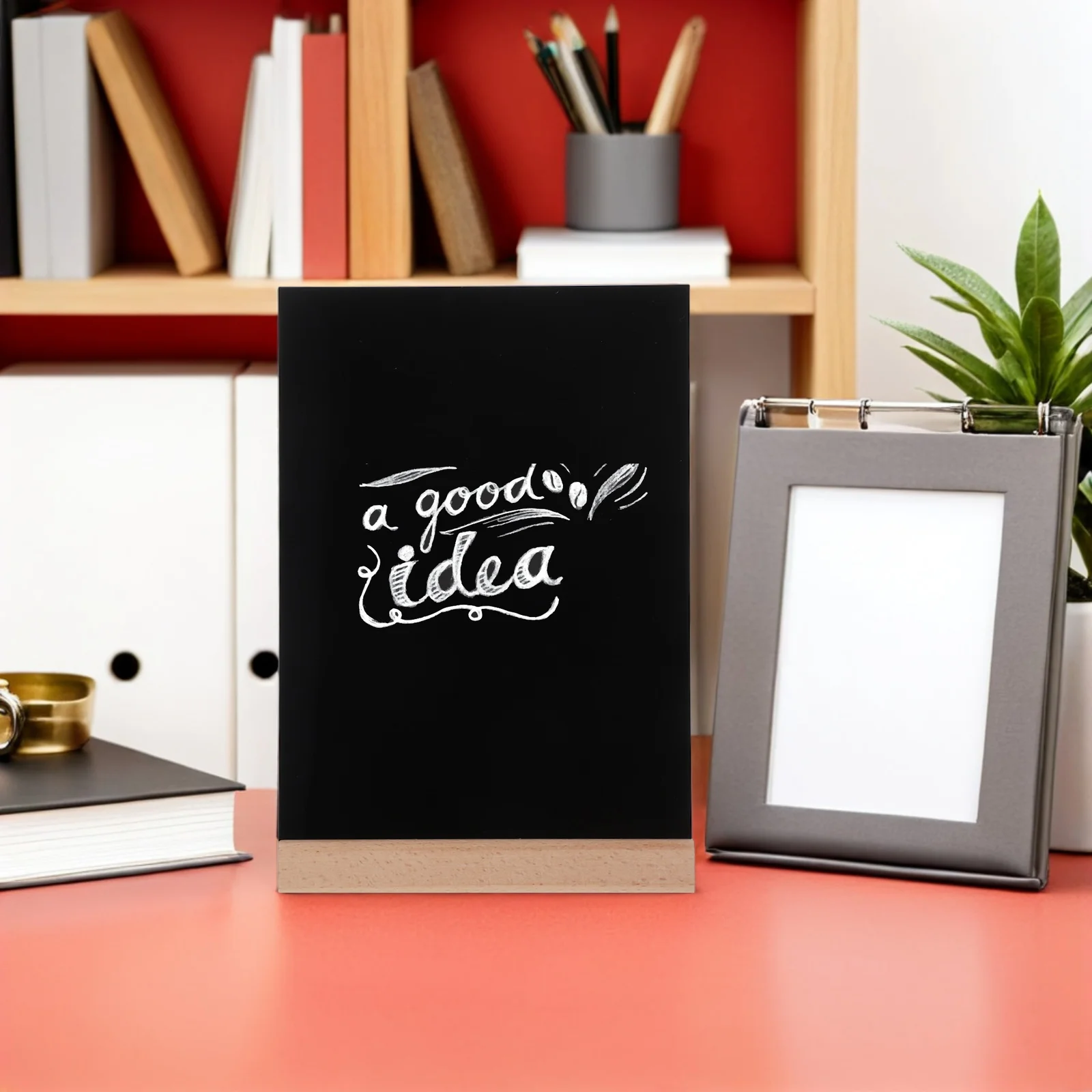 1set 1Set Desktop Chalkboard Sign A4 Wooden Base Reusable Tabletop Blackboard For Wedding Food Buffet Labels Menu Display Stand