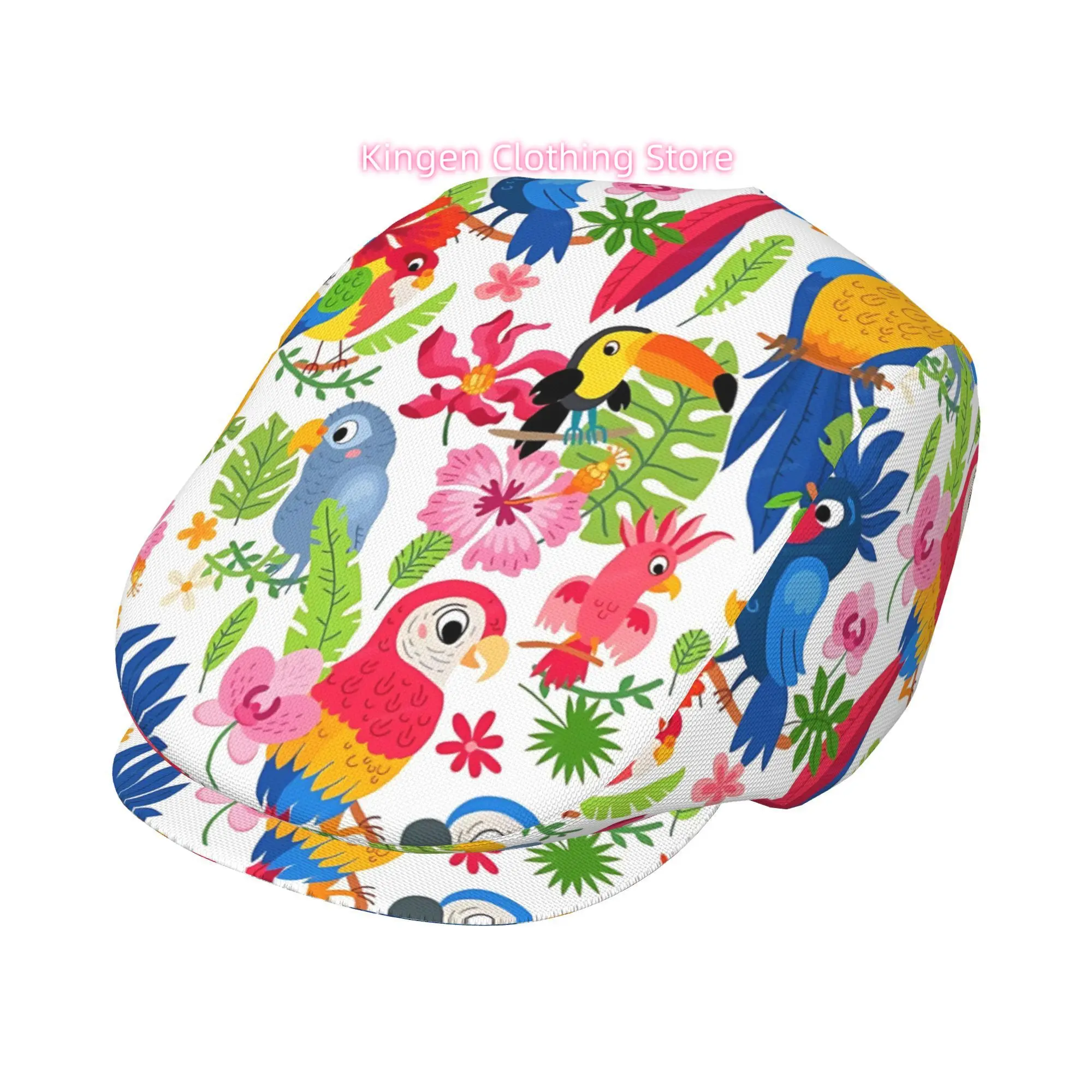 1pc of Tropical Parrot Banquet Beret, Featuring an All-Over Print, This Retro Newsboy Cap Is Unisex And Essential for Both Outdo