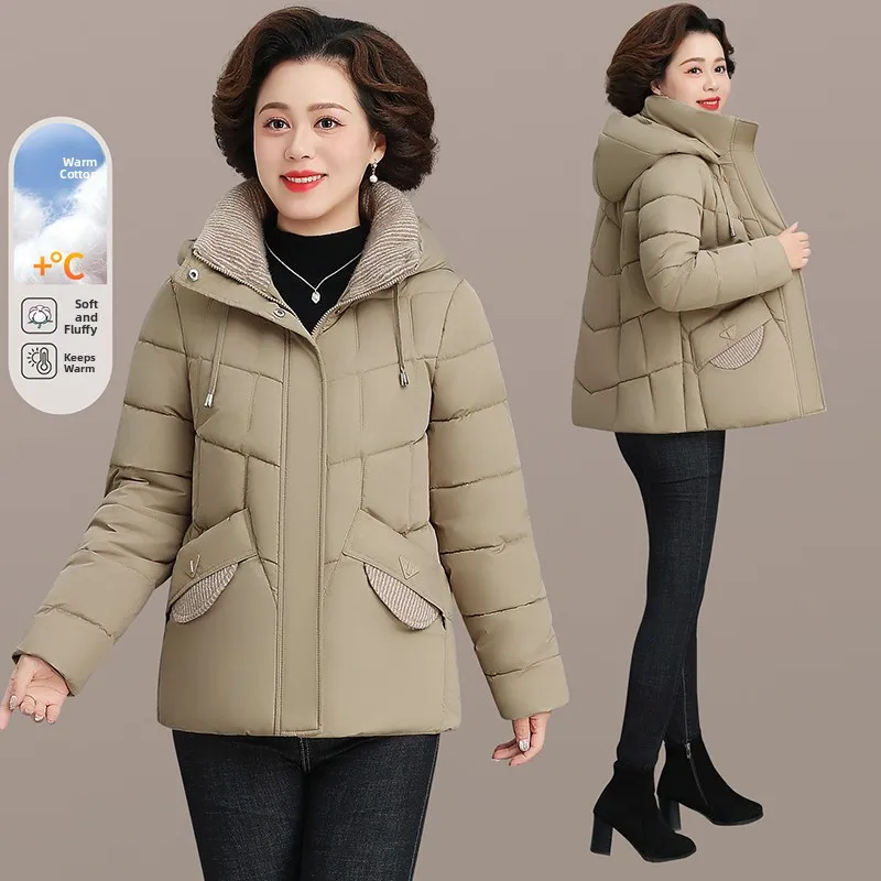 

Модная удлиненная пуховая куртка из хлопка для женщин старше 50 лет, осенне-зимнее теплое пальто свободного кроя на молнии, короткое пальто