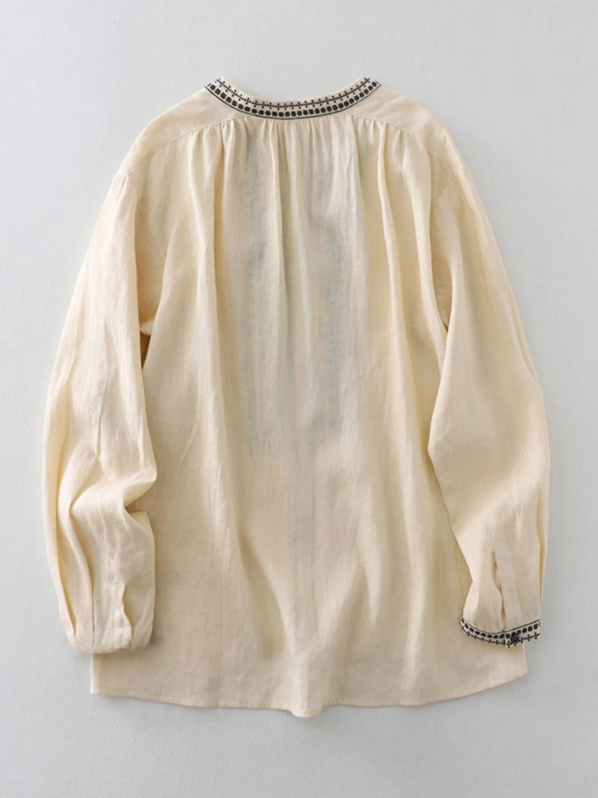 Japanische Sle Loose Linen irt Damen V-Ne bestickte lässige, faionable Top Pendlerfreundliche Ele trendige Bluse