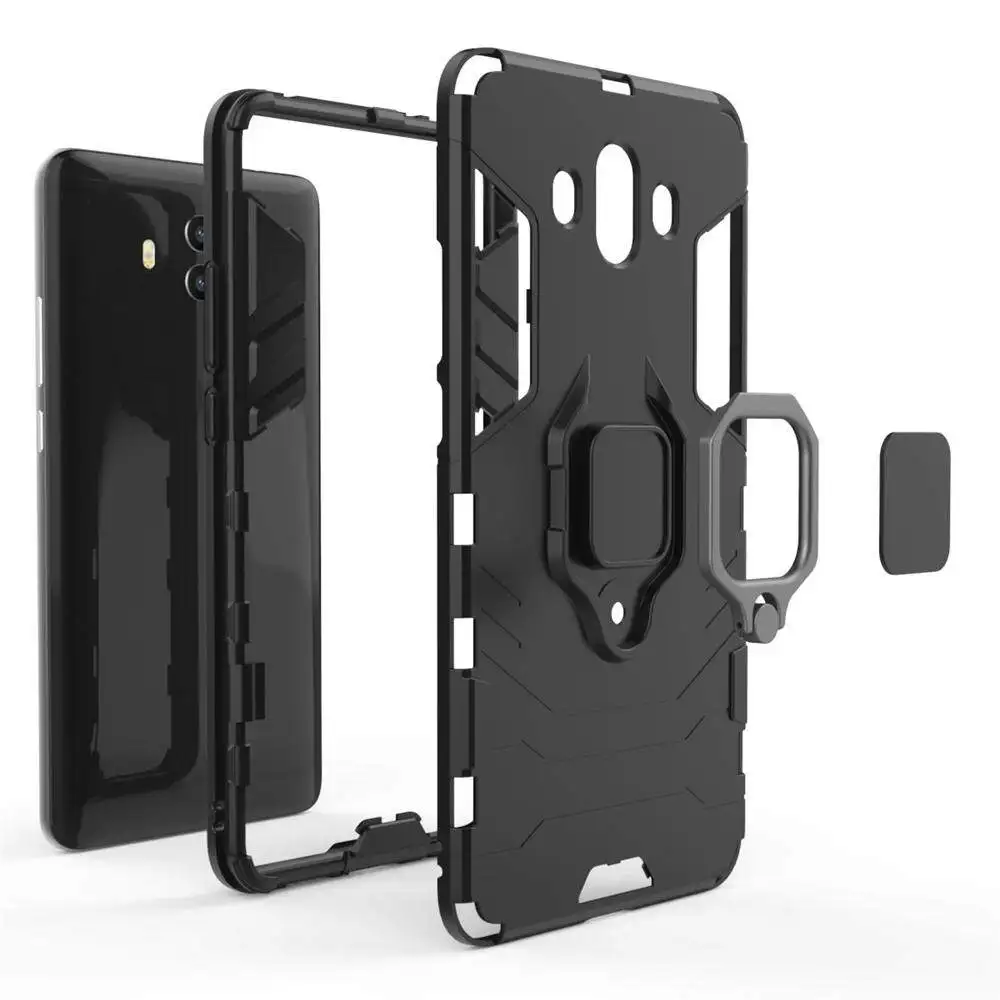 For Huawei Mate 10  Phone Case, Silicone TPU and Hard PC Luxury Armor Shockproof Metal Ring Holder Cover Casing