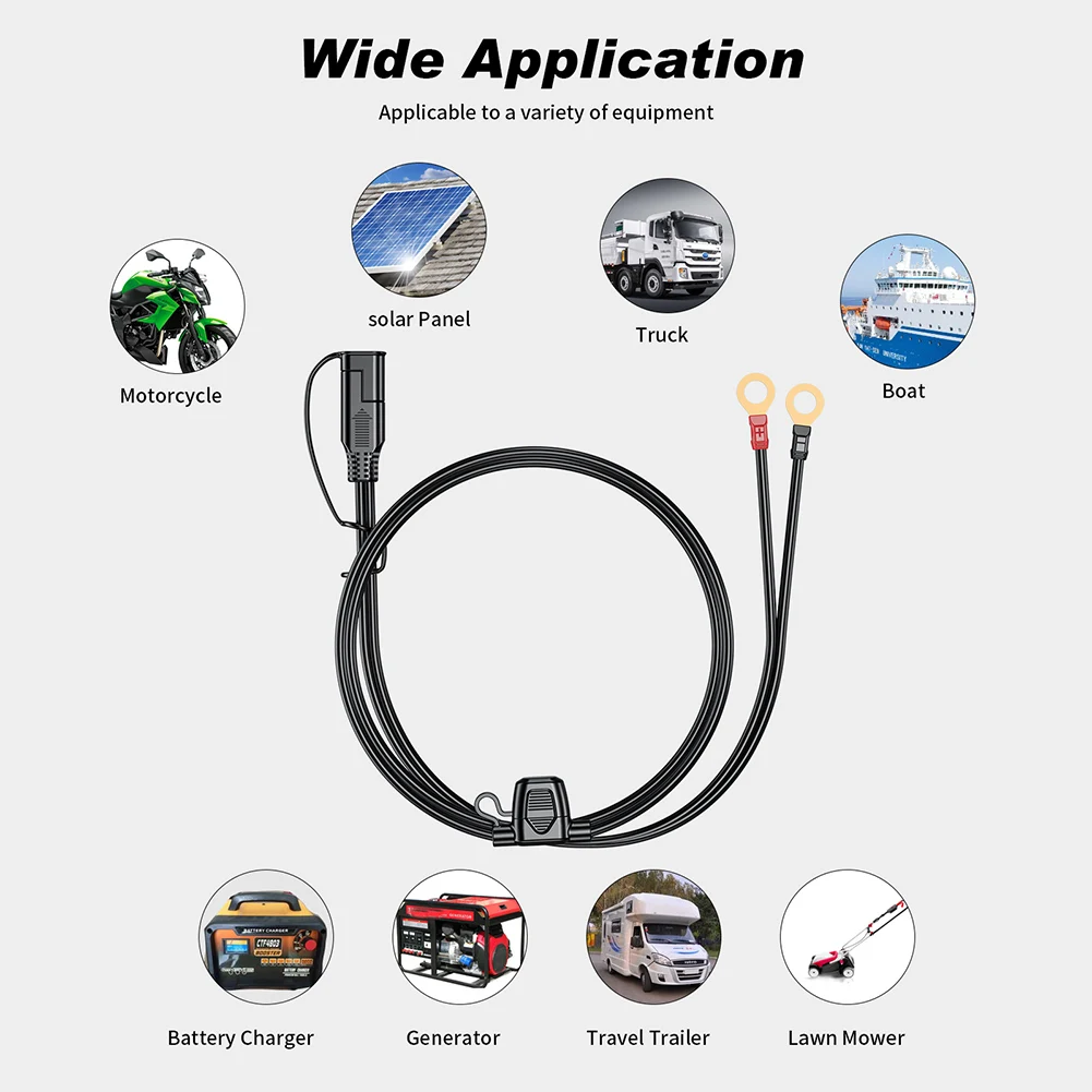 

12-24V Ring Terminal 2 Pin To O Ring Terminal Extension Cord Moisture-proof 18AWG for Car Motorcycle Battery Charger Maintainer