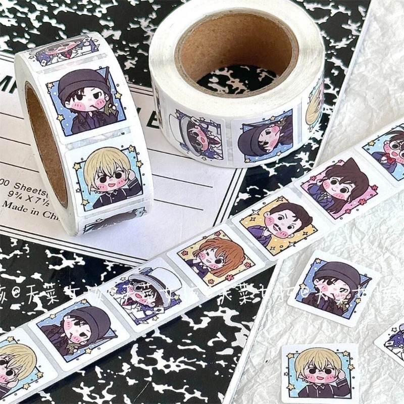 500PCS Kudo Shinichi Mouri Ran Haibara Ai Popular Anime Roll Stickers Handbook Material Decorative Envelope Seal Dot Stickers