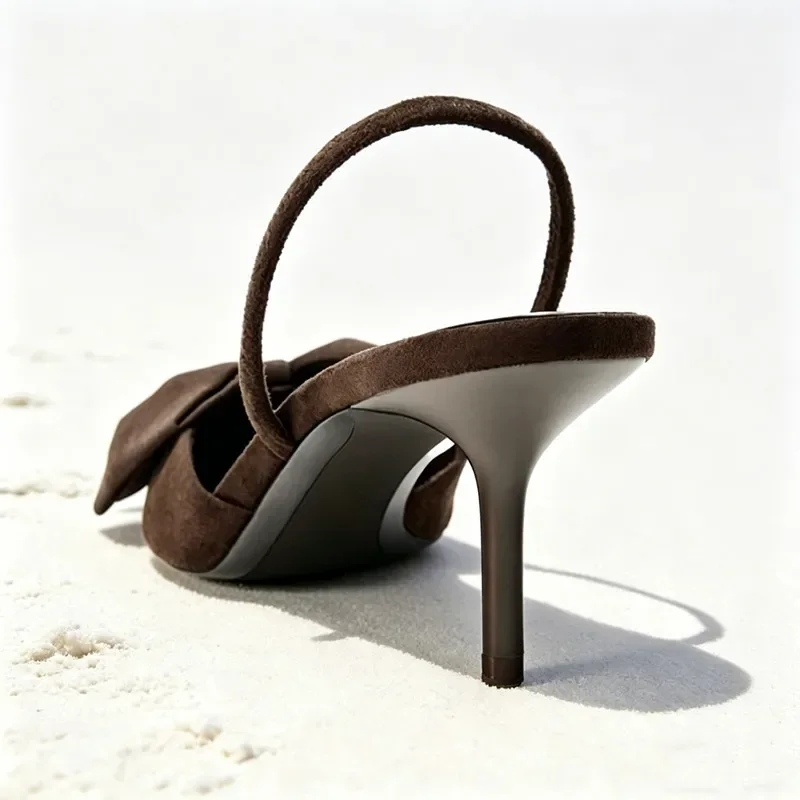 Sexy Spitze Slingback-Pumps für Damen mit Schleifendekoration und Rückenriemen, Elegante Sommer-Hochhackige Sandalen für Partys, Designer-Pumps – Detail 3