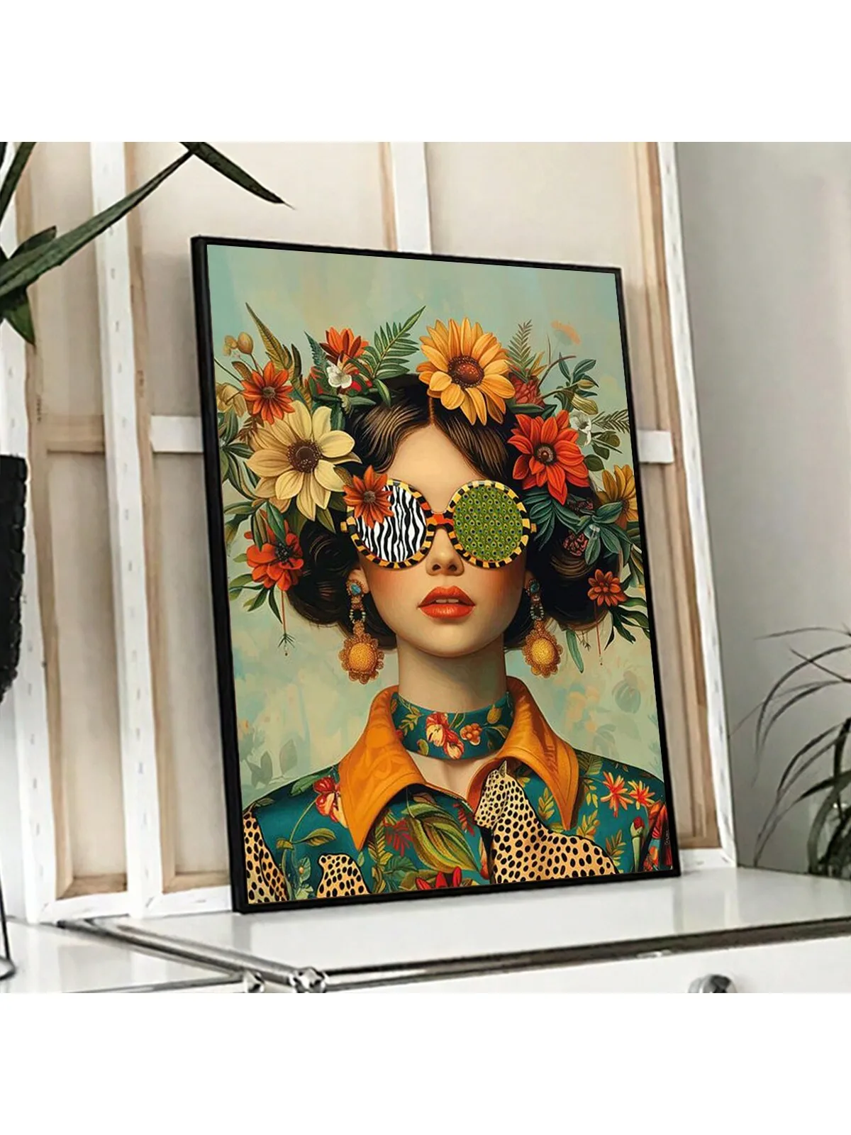 Fashion Bohemian Feminine Art Canvas Painting Nordic Floral Girl Portrait Poster Suitable for Modern Home Decor Creative Gift