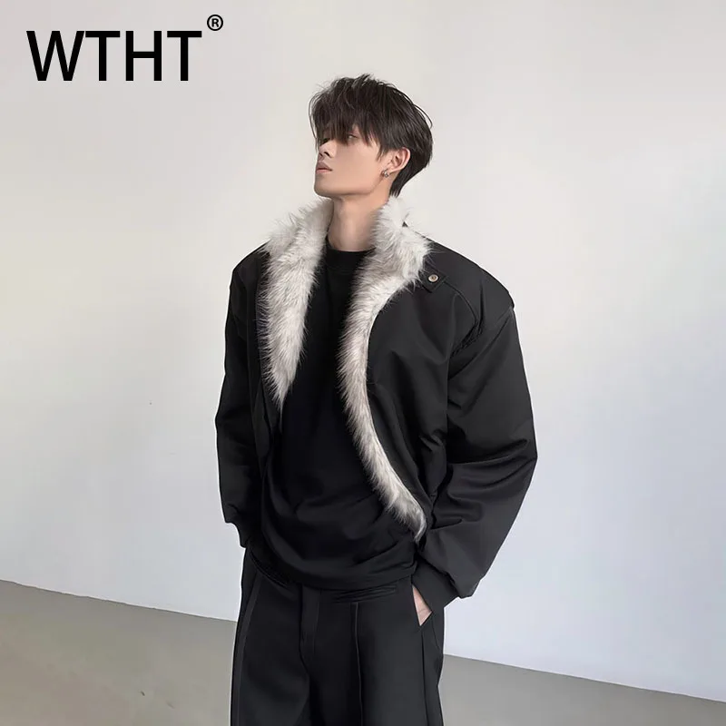 

WTHT Fashion Men's Thickened Padded Burr Edge Loose Coats Trendy Stand Collar Long Sleeves Jackets Male 2025 Autumn 2A2241