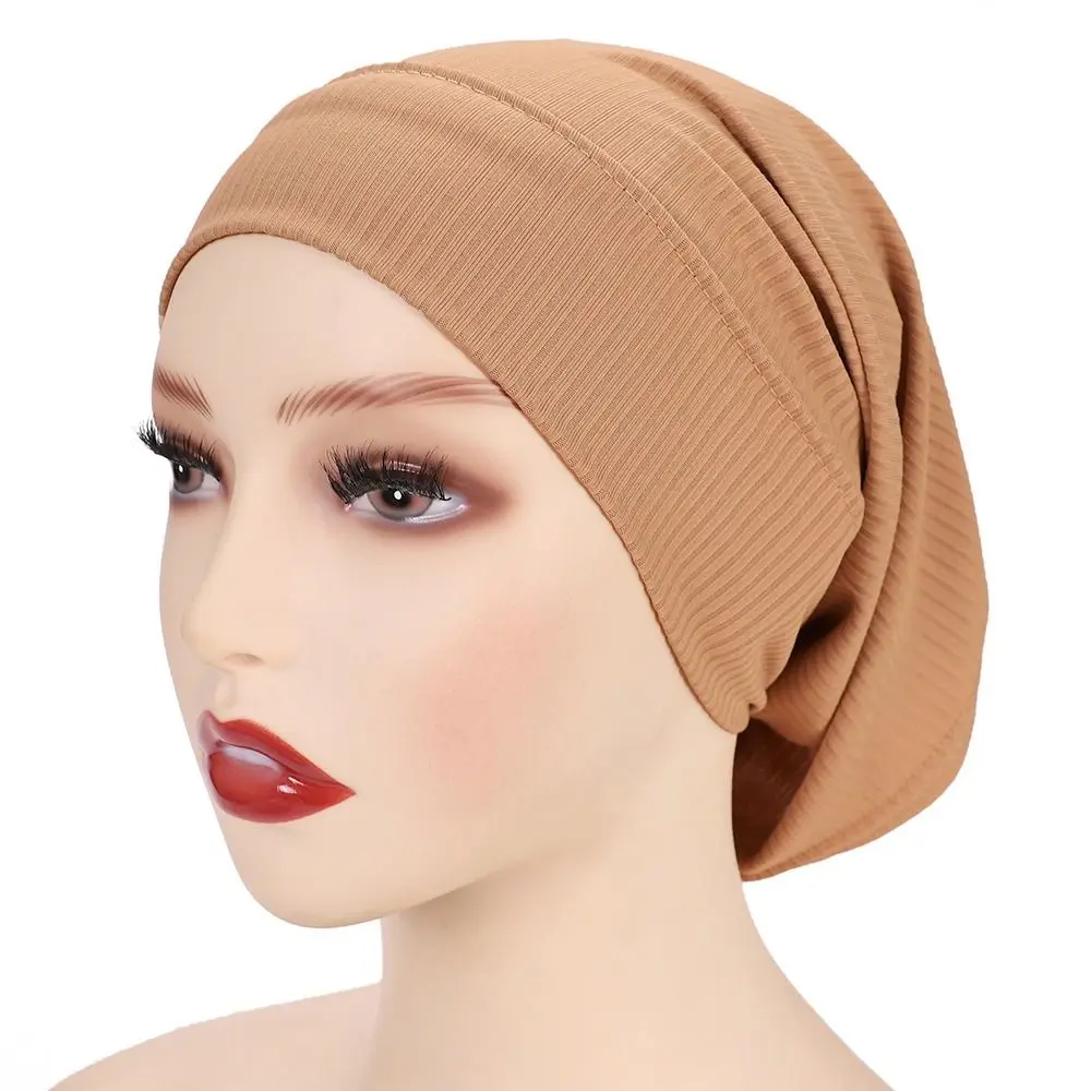 Head Scarf Ramadan Ribbed Hijab Elastic Tie Hijab Bandana Women Undercap Head Wraps Women's Hijabs Islamic Under Scarf Girls