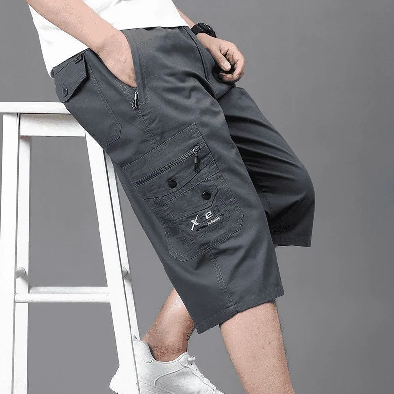Summer New Fashion Trendy Solid Color Multi-pocket Beach Cargo Shorts Men's Casual Loose Sport High Quality Plus Size Shorts view 3