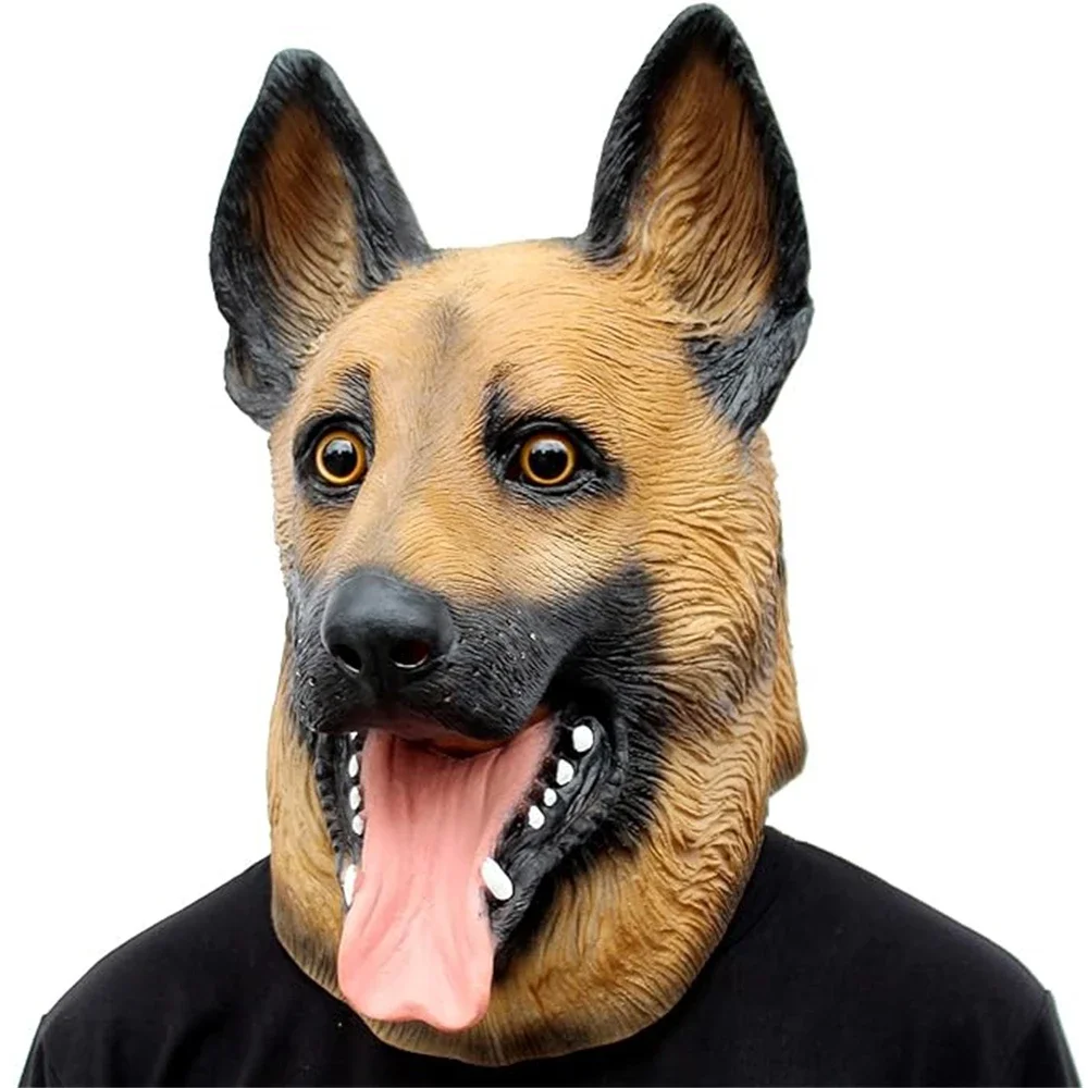 

German Shepherd Mask Halloween Party Cosplay Animal Costume Sheepdog Dog Head Masks Funny Realistic Animal Full Head Latex Mask