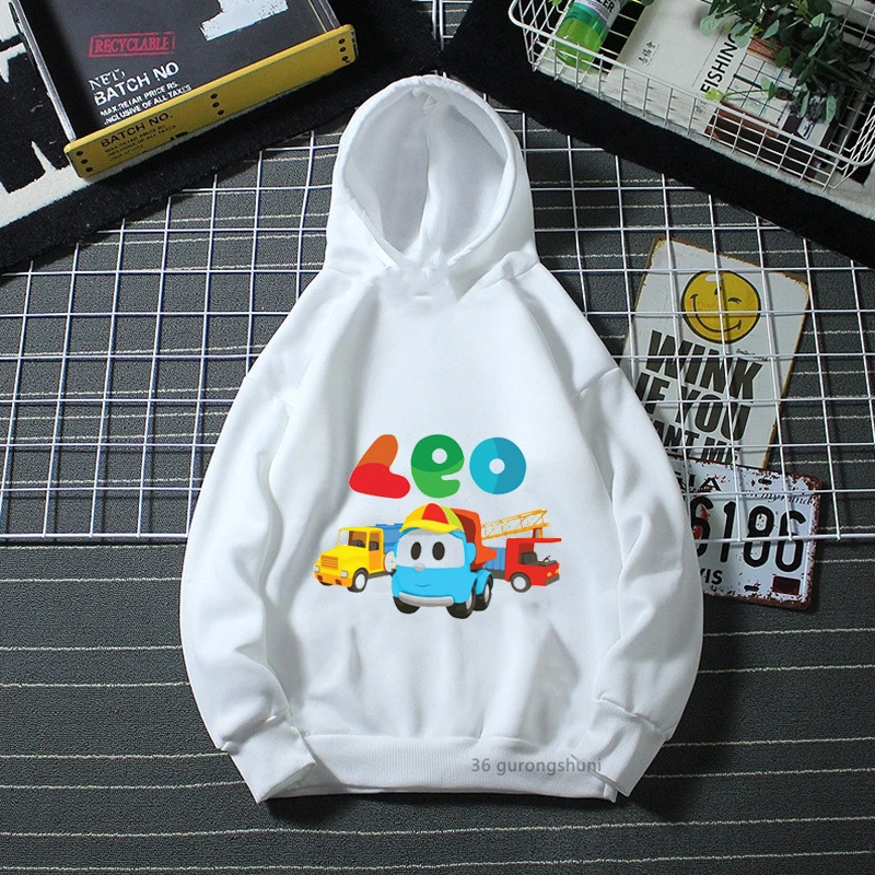 New Boys\' Hoodie Funny Leo The Truck TV Show Cartoon Printed Children\'s Hoodies Fashion Winter Long Sleeve Sweatshirt Plush Coat