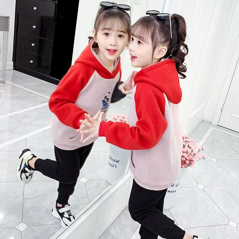 

Утепленная толстовка с капюшоном для девочек: новая коллекция осень-зима, модная базовая одежда из мягкого вельвета для детей