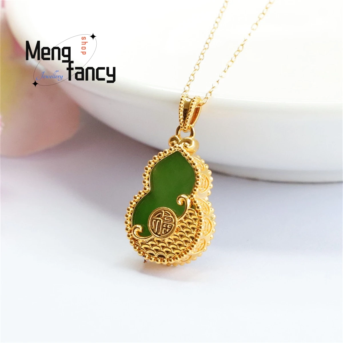 Natural 18k Gold Inlaid Hetian Jasper Gourd Lucky Necklace Simple Personalized Fashion Elegant Charm Women Luxury Fine Jewelry