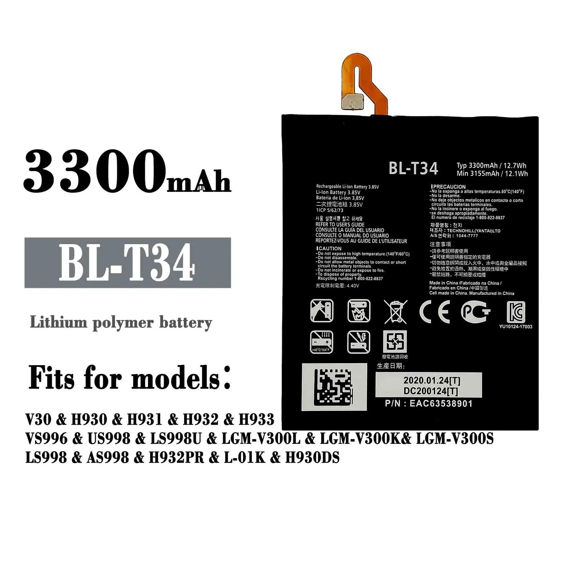 High Quality Replacement Battery For LG V30 Q30 H930 BL-T34 Mobile Phone Large Capacity New Lithium Batteries