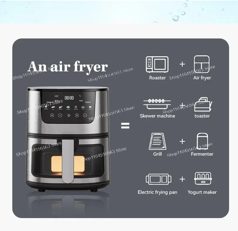 7L スマート電気エアフライヤー – LED タッチ コントロール、1400W 電力、可視窓を備えた多機能熱対流オーブン ​