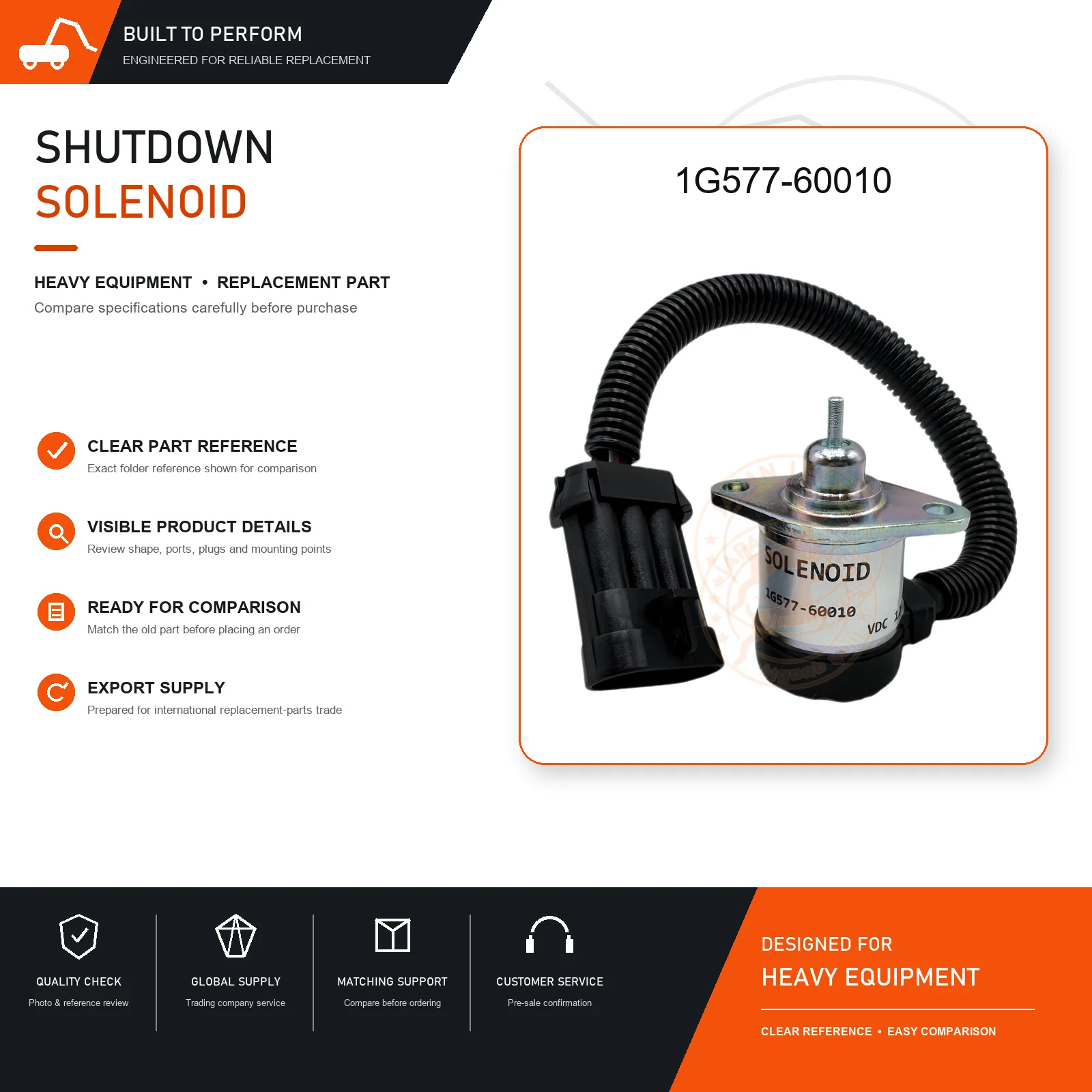 Fuel Shutoff Solenoid Valve 1G577‑60010 Engine Stop Solenoid for Excavator Construction Machinery Replacement Part