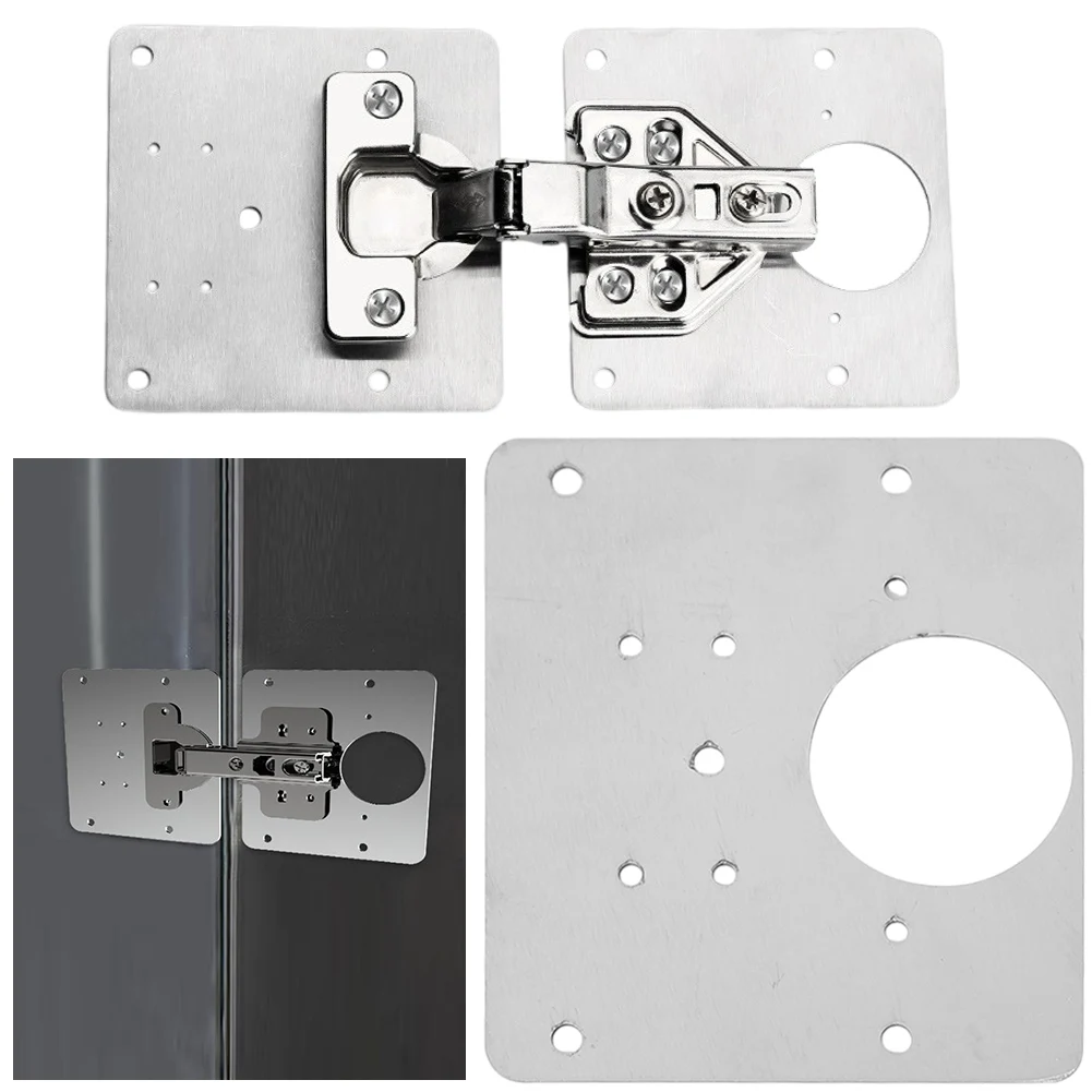 Placa de reparo de dobradiça de aço inoxidável com parafuso de montagem, kit de reparo de dobradiça de porta de armário de cozinha para prateleiras de móveis de madeira