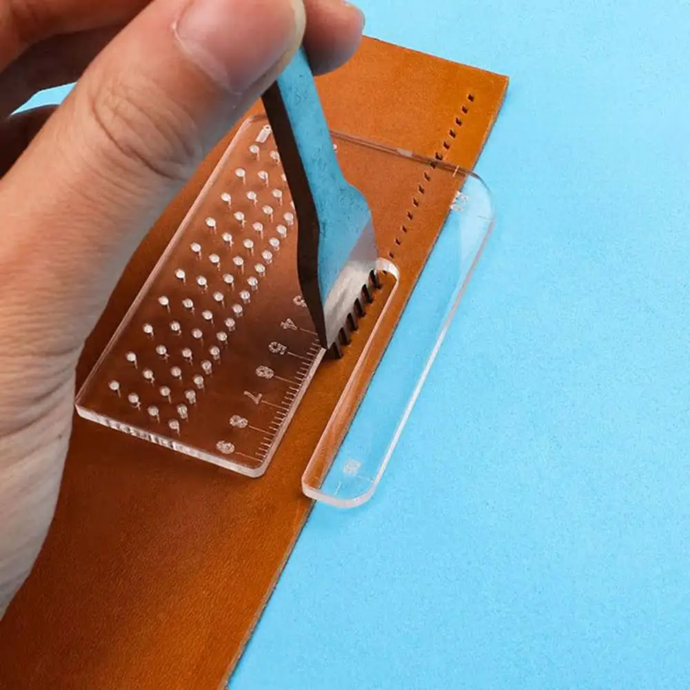 Leather Crafting Ruler Acrylic Distance Ruler 4mm Thick Transparent Cutting Tool with Hole Spacing Accurate Scale Precise