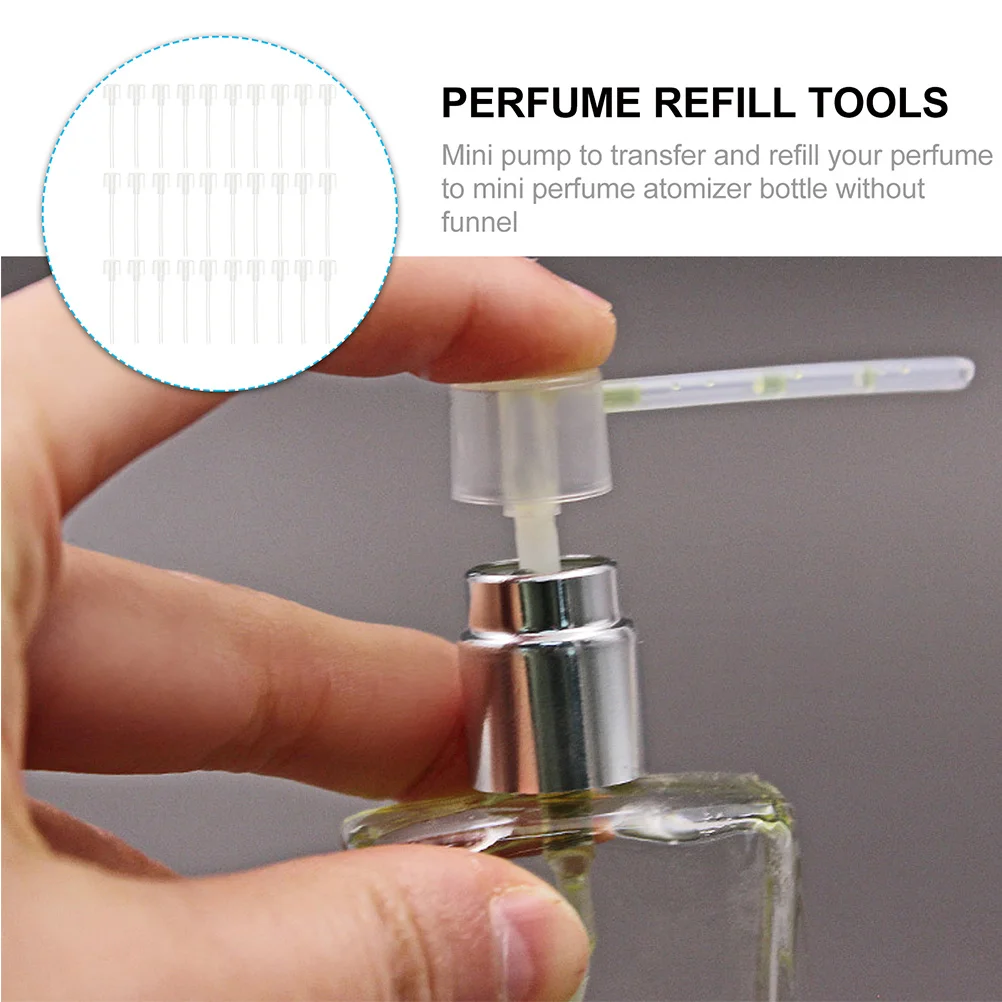 

60Pcs Perfume Pump Dispenser Heads Plastic Refill Transfer Tool for Travel Mini Bottle Filling Lotion Shampoo