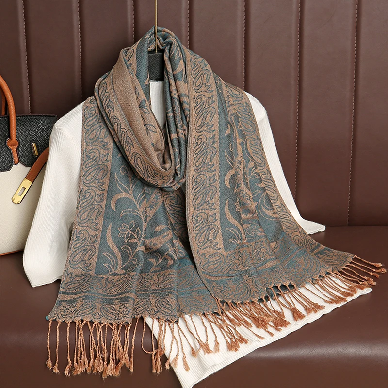 Ethnic Style Tassel Blanket Thick Pashmina New Winter Warm Shawl Wrap Cashmere Jacquard Scarf Women Neckerchief Poncho Stoles