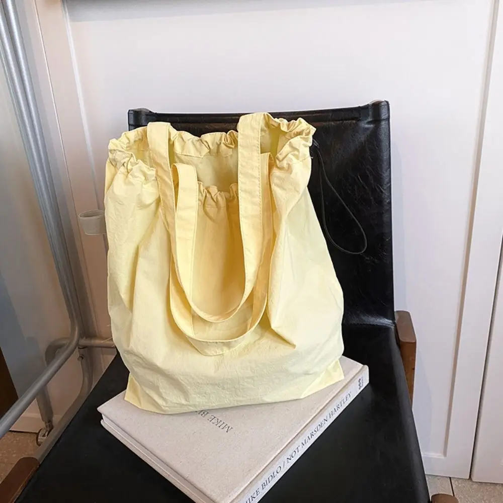 Bolso de mano con cordón de Color sólido, bolsa de compras lavable de gran capacidad, reutilizable, respetuoso con el medio ambiente, de lona, para exteriores