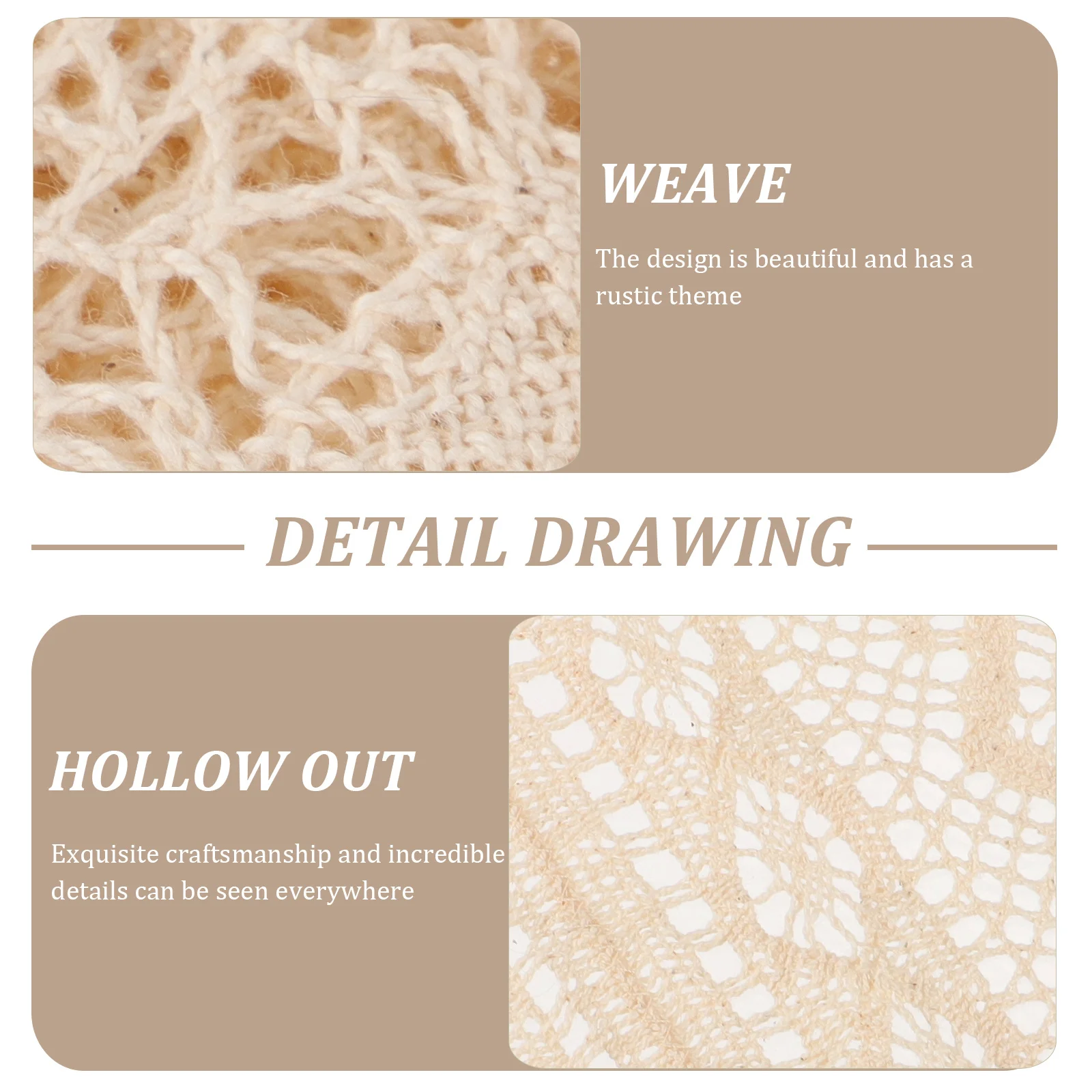 

1Pcs Knitted Table Hollowed Pattern Tablecloth Meticulous Craft Tassel Edge Dining Table Flag for Holiday Home