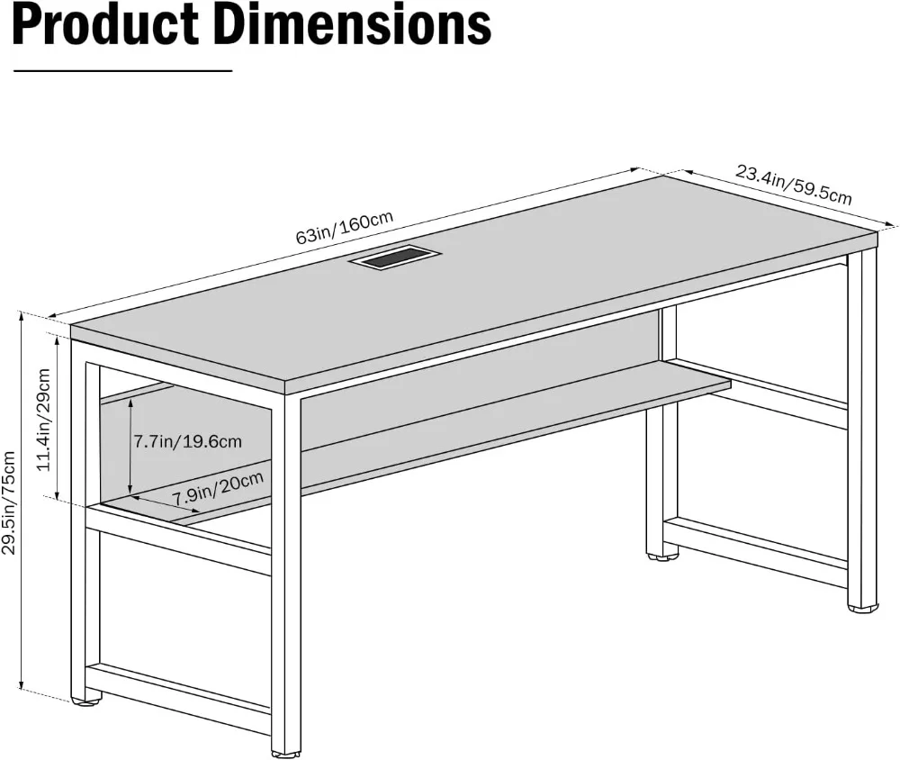 TOPSKY Computer Desk with Bookshelf/Metal Hole Cable Cover 1.18