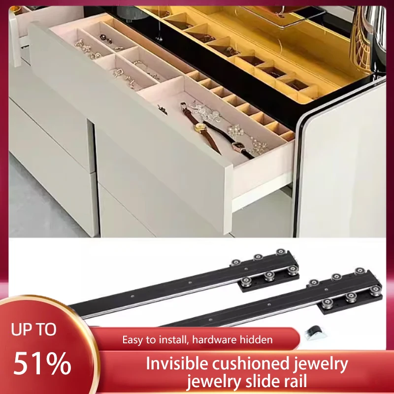 

Hidden Jewelry Cabinet Bottom Slide Bay Window Desk Track Drawer Damping Buffer Bottom Guide Rail Hardware Accessories