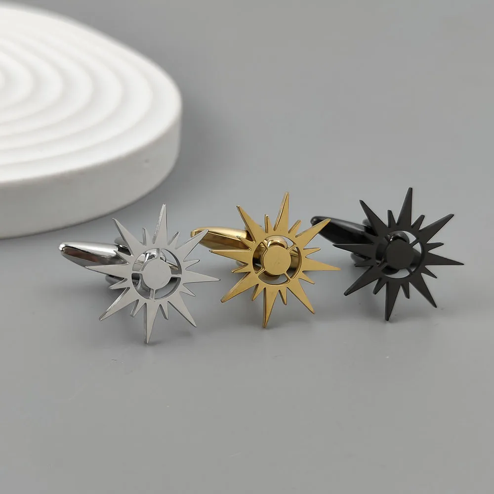 Exquisite Sunflower Stainless Steel Cufflinks Available in Gold Silver and Black Colors Men's Business Dress Shirt Sleeve Nails