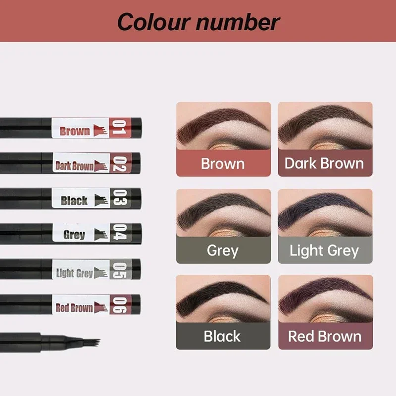 6 Colors Women Sketch Liquid 4-Claw Eyebrow Pencil Waterproof Brown Eye Brow Tattoo Dye Tint Pen Long Lasting Eyebrow Makeup  ﻿