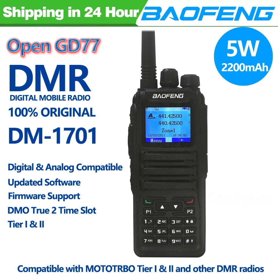 Baofeng DMR DM-1701 RD-5R Open GD77 Dual Mode Analog And Digital Walkie Talkie Tier 1+2 Dual Time Slot Ham Twao Way Radio