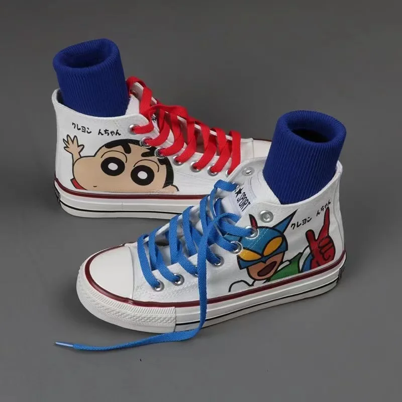 Crayon Shin-chan real photo black white 2025 new drop shipping High Top man Casual Shoes Female Students women flats shoes