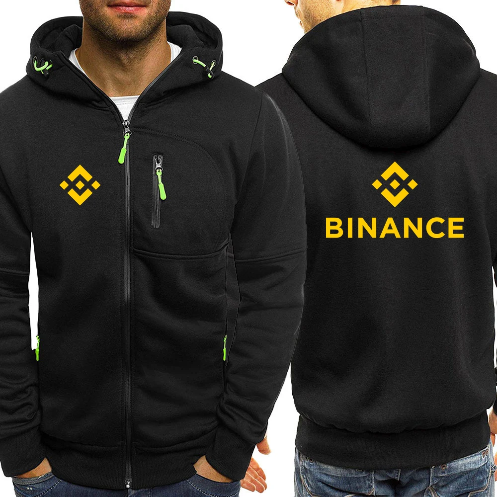 Binance Crypto 2022 Men's New Solid Color Zipper Hoodies Sweatshirts Slim Fit Jackets Coats Pullover Casual Hooded Cardigan Tops