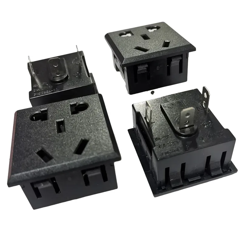 Black 10A 250V Card embedded National Standard AC power socket 5-hole soldering wire Power Receptacle panel mount desktop module