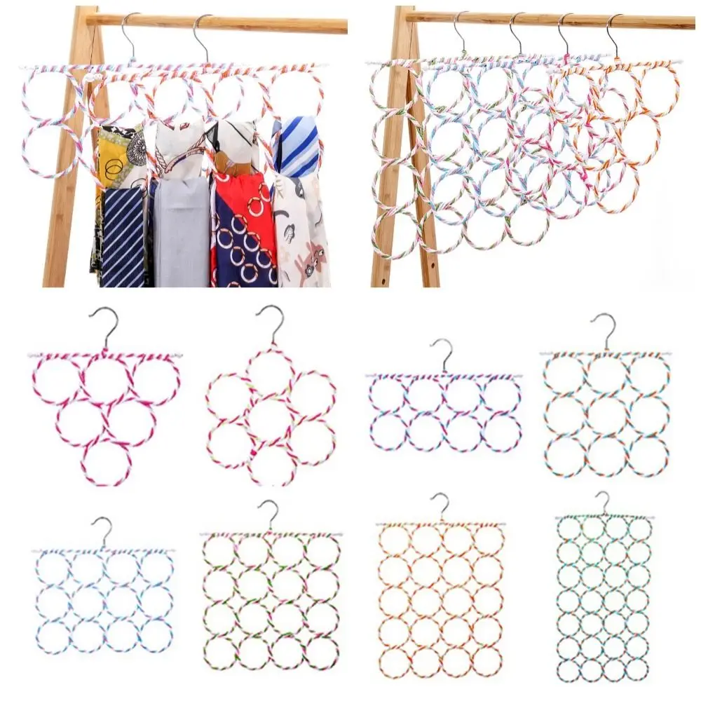 6/9/12/16/20/28 Ring Scarf Shawl Scarves Holder  Tie Belt Hook Organizer Rattan Weave Hanger Wardrobe Storage Display Rack