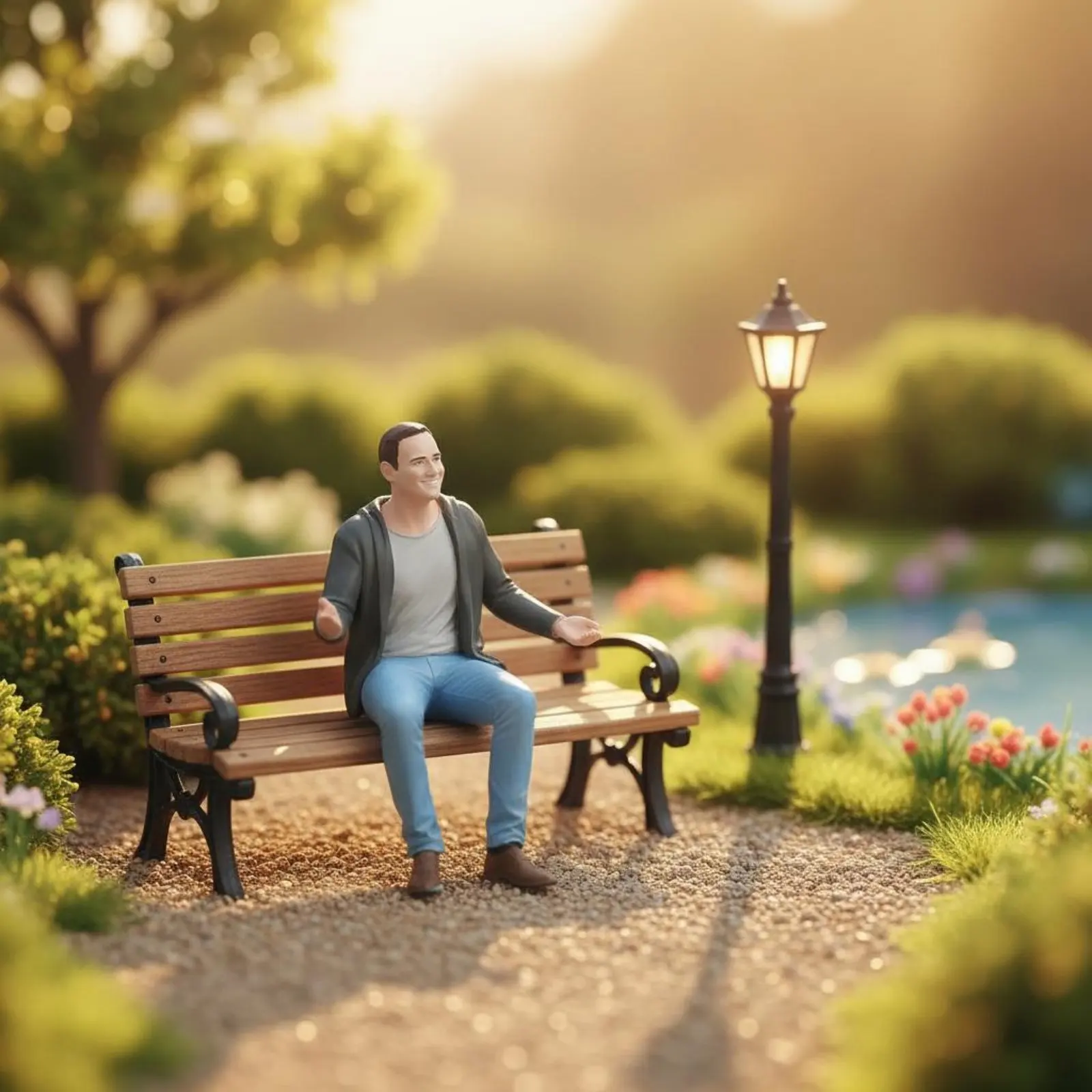

Sitting Man Figurine Finely Detailed Hand-Painted Male Figure Seated Man Model Realistic Pose Miniature Scene Supply