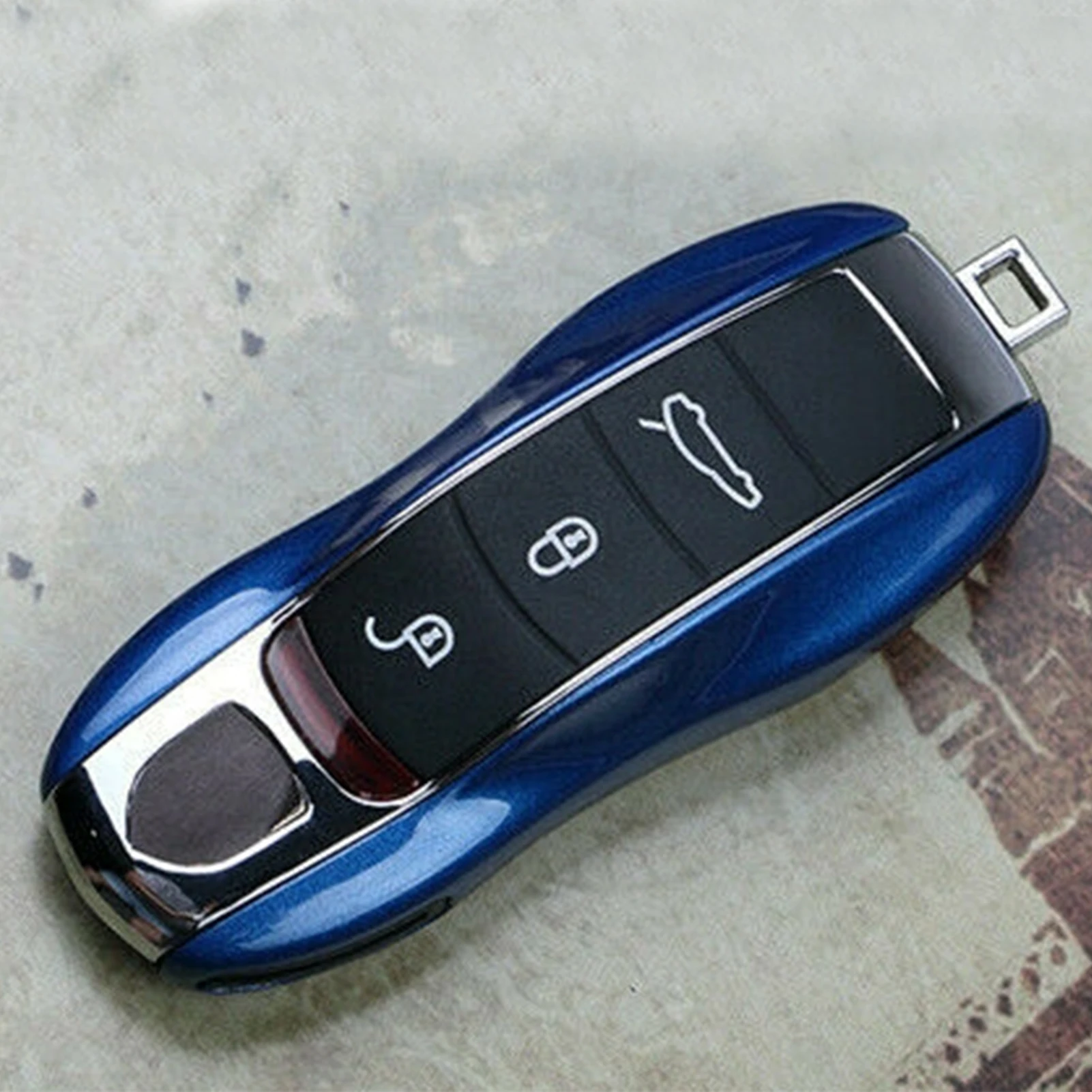 Car Remote Key Fob Case Trim Protective Cover Fit For Porsche 911/Panamera Macan Boxster(Blue Silver )