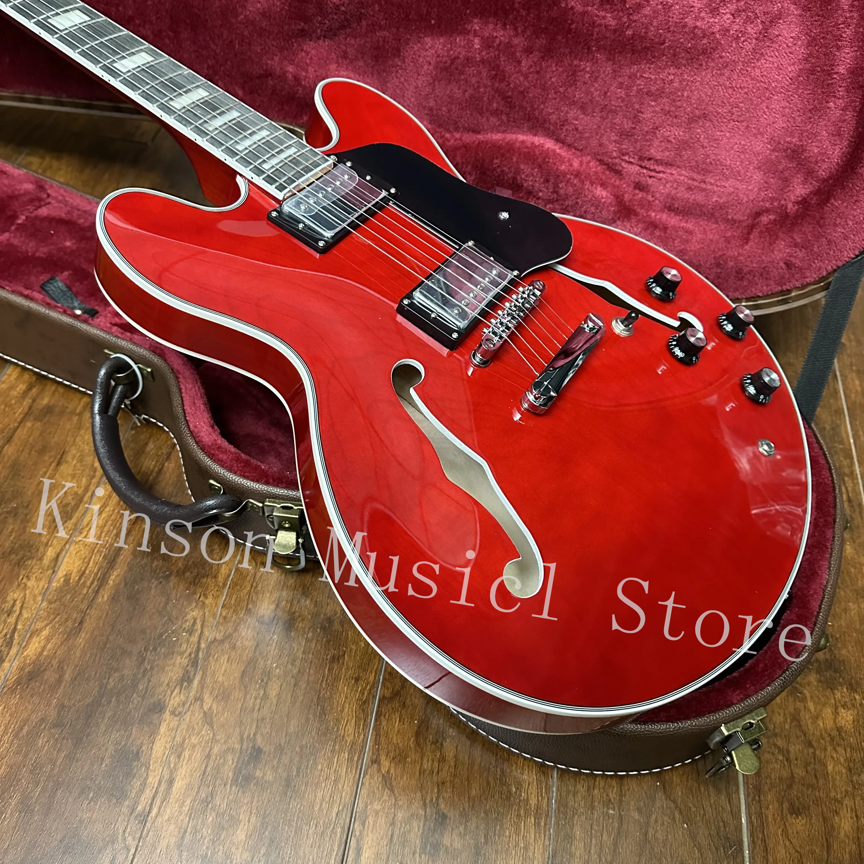 Cherry red  Semi-Hollow Body  Electric Guitar,Chrome Hardware，Fast Shipping