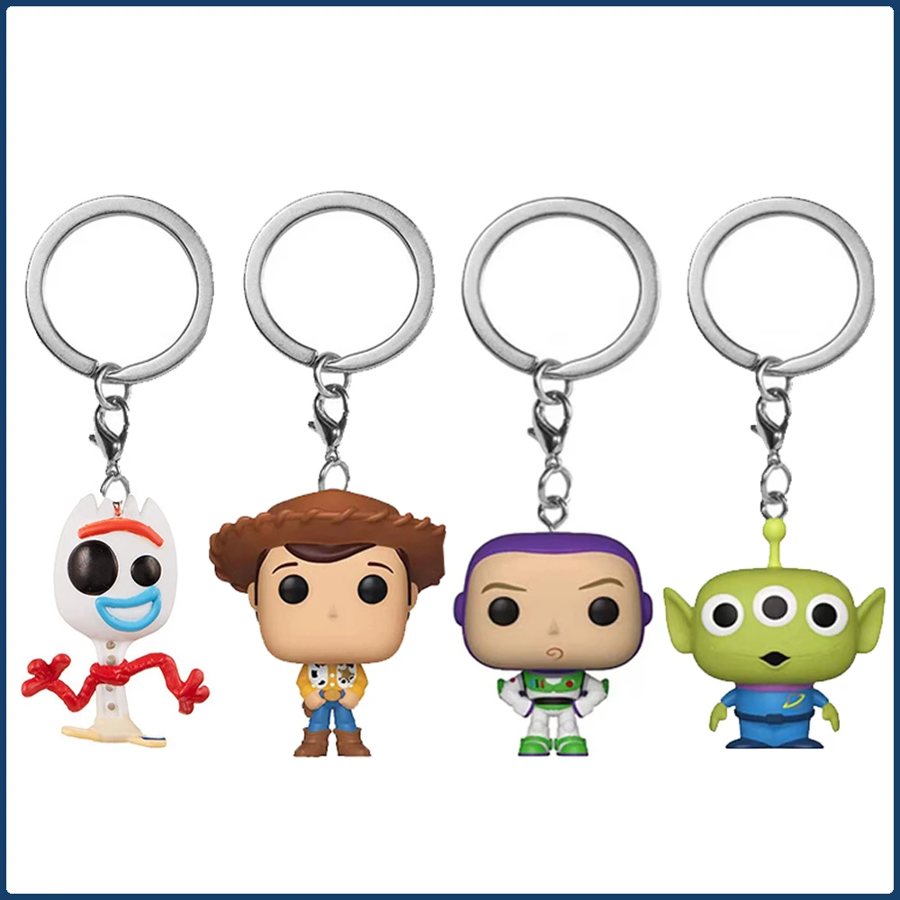 

FUNKO Keychain Toy Story Buzz Lightyear Woody Alien Forky Disney Animation Periphery Mini Action Figures Pendant Keychains Gifts