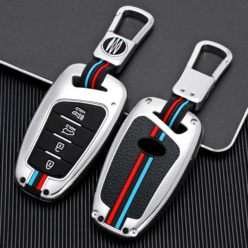 Zinc Alloy + Silicone Car Key Case Cover For Hyundai Santa Fe Sport Ix45 Equus Centennial Genesis G80 Grandeur Azera 2013-2016