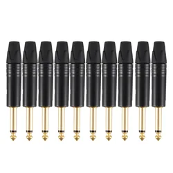 Gold Plating 10Pcs Plug Mono Professional 2 Pole 6.35 Mm 6.5Mm Stereo Jack Plug Neutrik 6.35Mm Jack Black