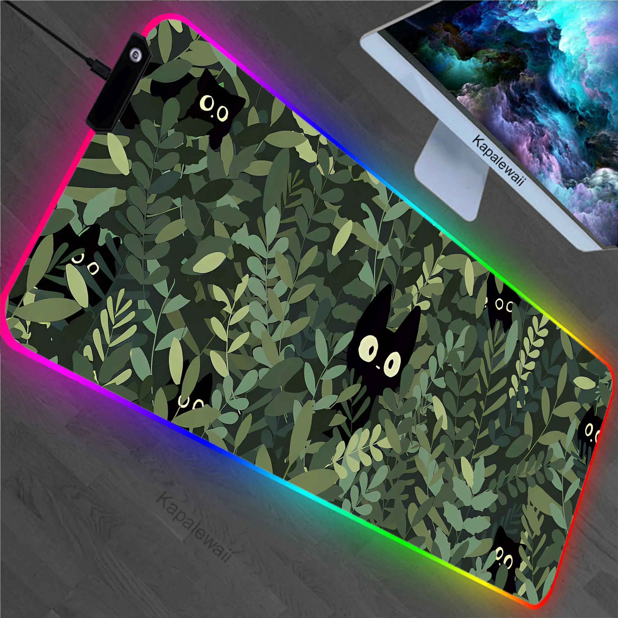 Cat Plant RGB LED Keyboards Computer Peripherals Office XXL Rubber Mouse Pad 900x400 Gamer Desk Mechanical Keyboard Mousepad