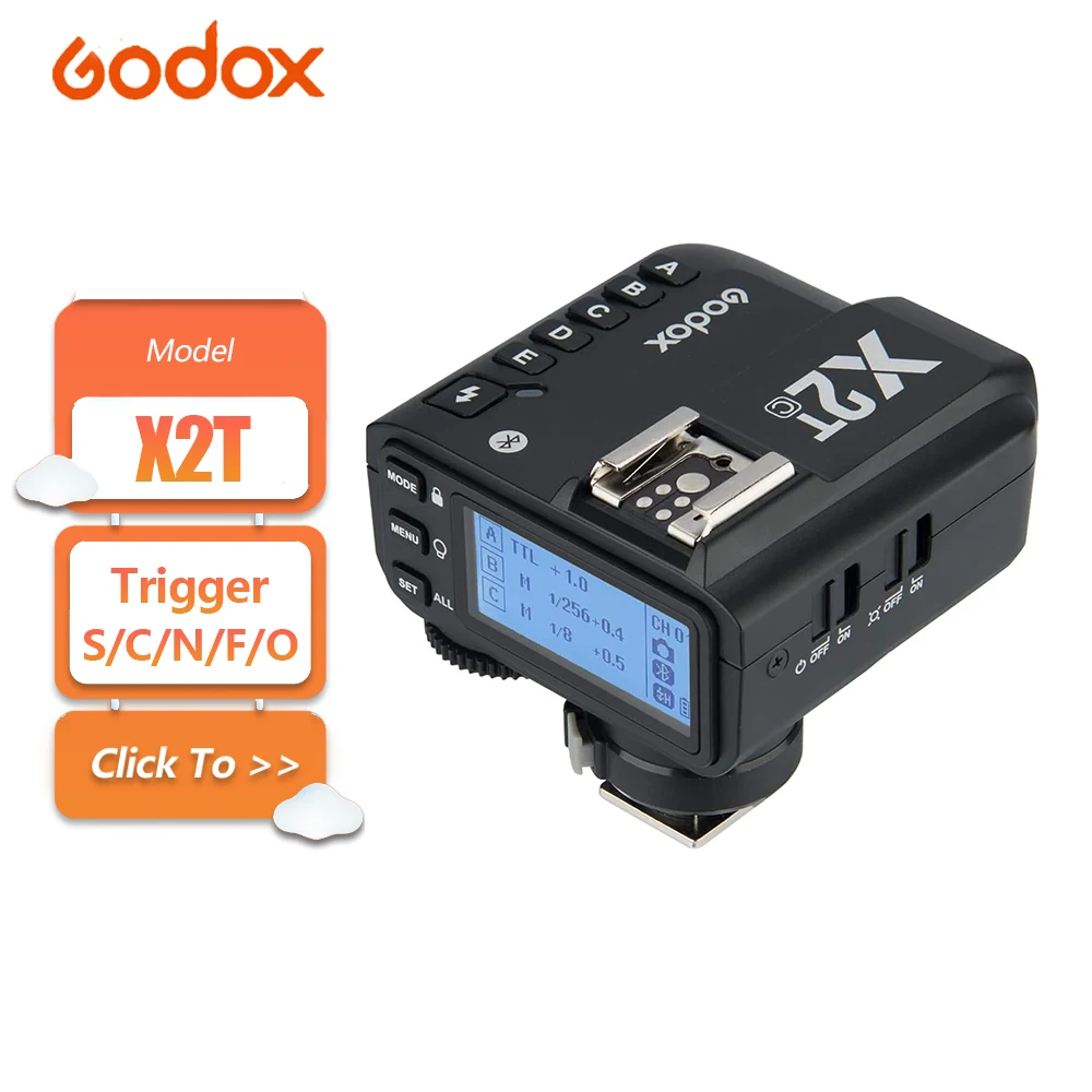 

Беспроводной TTL-триггер Godox X2 2.4 ГГц для студийных и уличных вспышек со встроенным Bluetooth и большим ЖК-дисплеем для смартфона