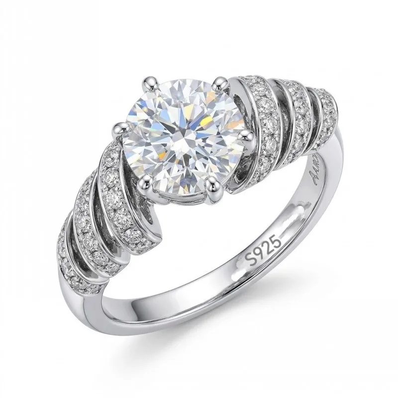 

BOCAI S925 Silver Fashionable Luxury Mozambique Diamond Women's Ring