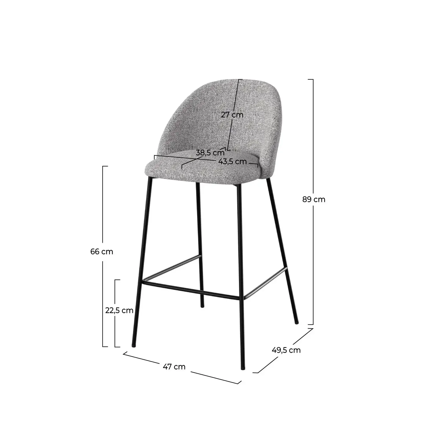 Wholesale New design Grey wear-resistant fabric black metal frame with backrest high stool Fashion design bar chair