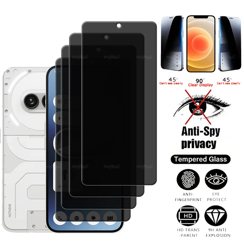 

4Pcs For Nothing Phone 2A Glass Nothing Phone 2A Tempered Glass 9H Protective Privacy Anti-Spy Screen Protector Nothing Phone 2A