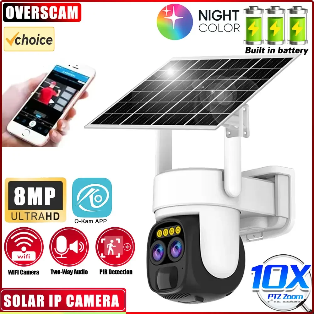 

Dual Lens WIFI Solar Camera 4K 8MP 10X PTZ Zoom CCTV Outdoor Automatic Tracking Humanoid Detection Support PTZ IP66 Waterproof