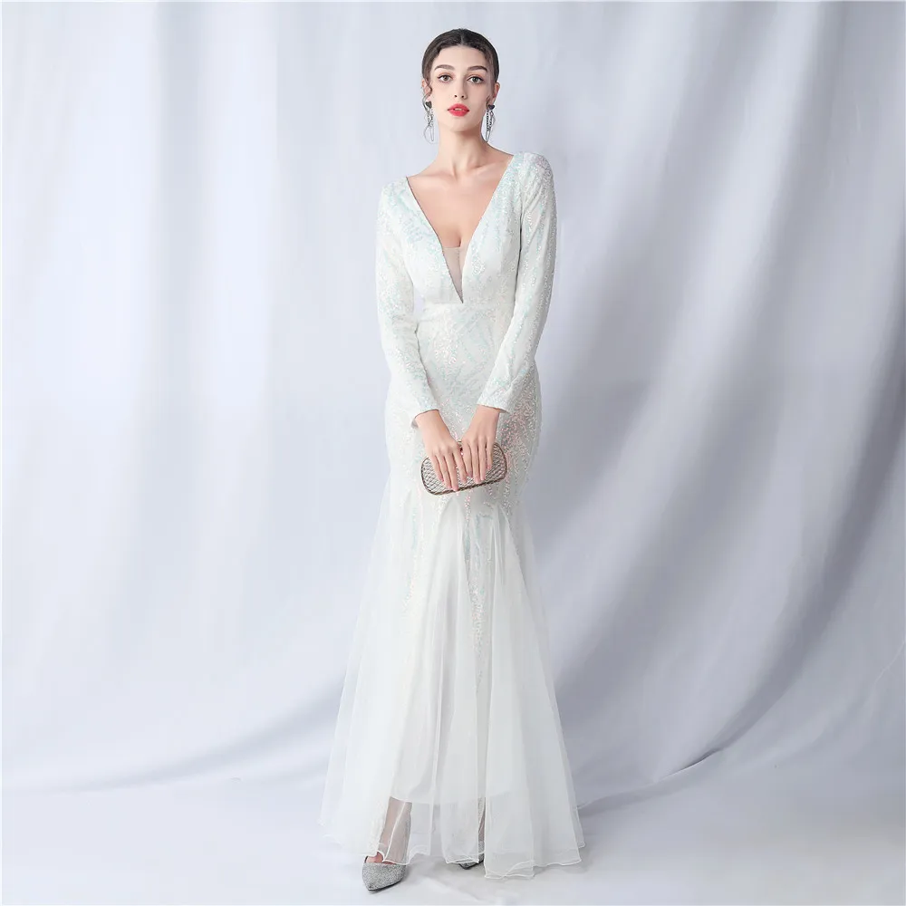 Party Dress Women Elegant Luxury Evening Dresses 2023 Pretty Women\'s Weddings Long Sleeves Bridesmaid Woman Sequin Sleeve Gown