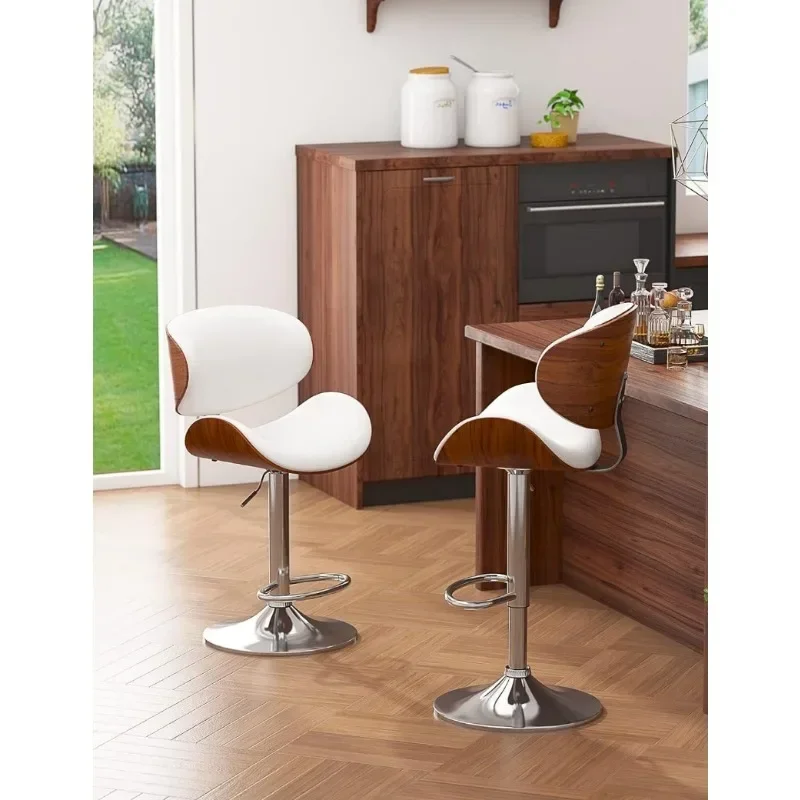 Swivel Bar Stools Set of 2 for Kitchen Counter, Adjustable Bentwood Barstools, Modern PU Leather Upholstered Bar Chair