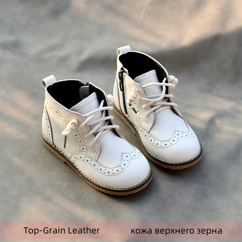 

Genuine Leather Children's Boots for Spring Autumn Comfortable Lining Cow Leather Boys Ankle Boots Fashion Girls Shoes