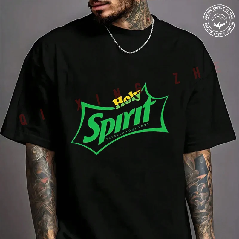 

Holy Spirit Graphic Motorcycle Cotton T-shirt Summer Casual Short Sleeved Basic TShirt Round Neck Unisex Tops